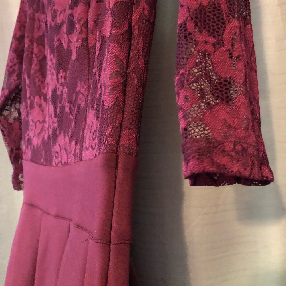 Cranberry lace dress.